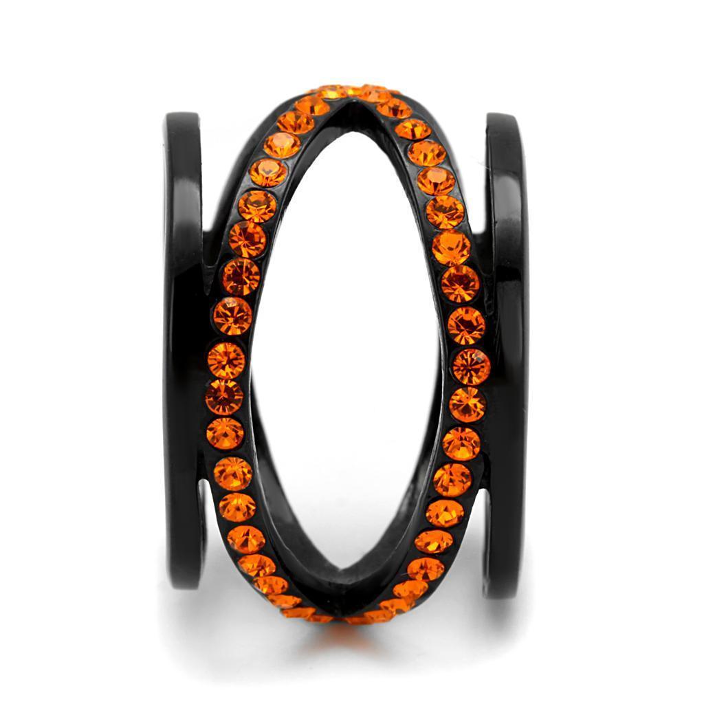 Womens Black Ring Anillo Para Mujer 316L Stainless Steel Ring with Top Grade Crystal in Orange Hasina - Jewelry Store by Erik Rayo