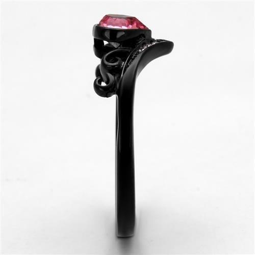 Womens Black Ring Anillo Para Mujer 316L Stainless Steel Ring with Top Grade Crystal in Rose Anaiah - Jewelry Store by Erik Rayo