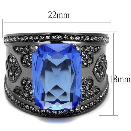 Womens Black Ring Anillo Para Mujer 316L Stainless Steel Ring with Top Grade Crystal in Sapphire Amadi - Jewelry Store by Erik Rayo