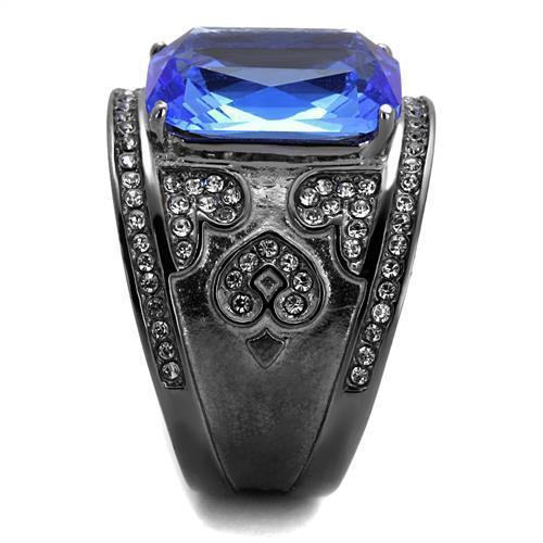 Womens Black Ring Anillo Para Mujer 316L Stainless Steel Ring with Top Grade Crystal in Sapphire Amadi - Jewelry Store by Erik Rayo