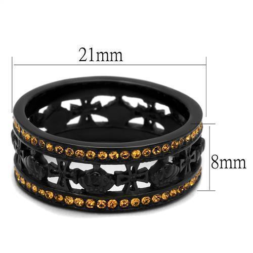 Womens Black Ring Anillo Para Mujer 316L Stainless Steel Ring with Top Grade Crystal in Topaz Candance - Jewelry Store by Erik Rayo