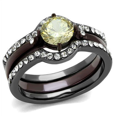Womens Black Ring Anillo Para Mujer Stainless Steel Ring with AAA Grade CZ in Citrine Yellow Gaeta - Jewelry Store by Erik Rayo