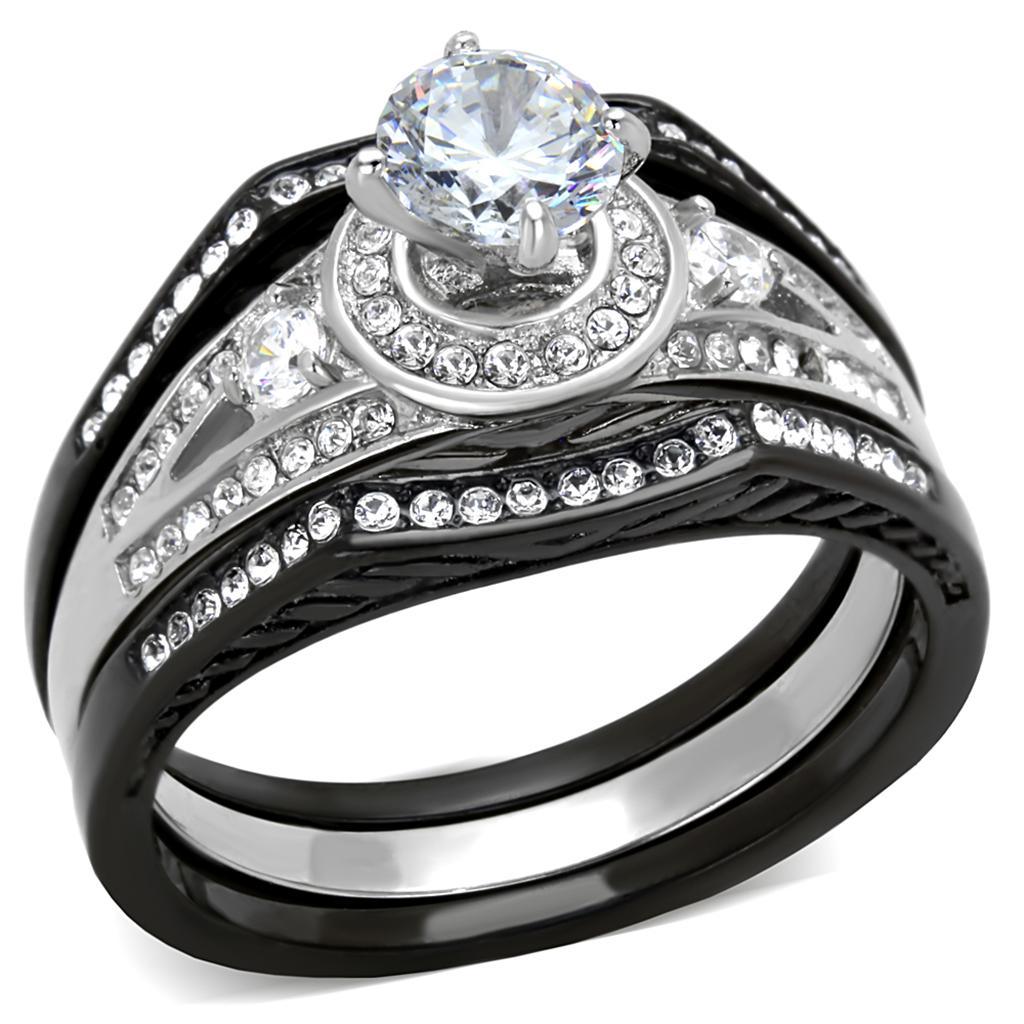 Womens Black Ring Anillo Para Mujer Stainless Steel Ring with AAA Grade CZ in Clear Naomi - Jewelry Store by Erik Rayo