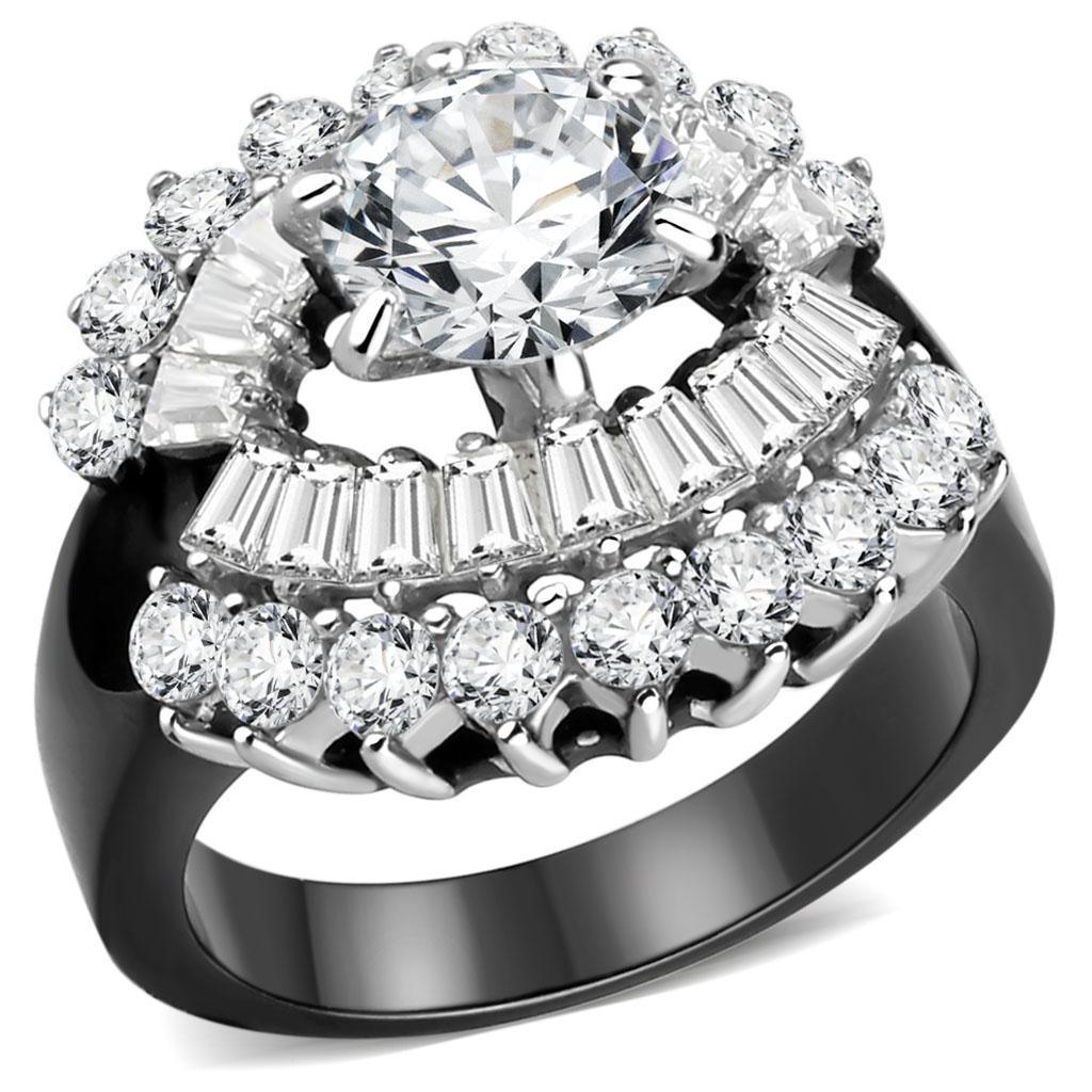 Womens Black Ring Anillo Para Mujer Stainless Steel Ring with AAA Grade CZ in Clear Verona - Jewelry Store by Erik Rayo
