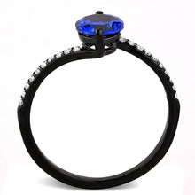 Load image into Gallery viewer, Womens Black Ring Anillo Para Mujer Stainless Steel Ring with Synthetic Spinel in London Blue Vasto - Jewelry Store by Erik Rayo
