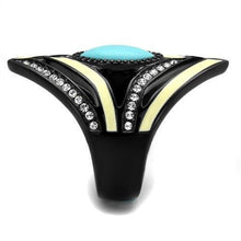 Load image into Gallery viewer, Womens Black Ring Anillo Para Mujer Stainless Steel Ring with Synthetic Turquoise in Sea Blue Dina - Jewelry Store by Erik Rayo
