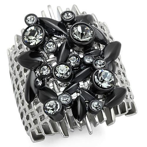 Womens Black Ring Anillo Para Mujer Stainless Steel Ring with Top Grade Crystal in Black Diamond Aosta - Jewelry Store by Erik Rayo