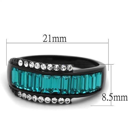 Black Rings for Women Anillo Para Mujer Stainless Steel Ring with Top Grade Crystal in Blue Zircon Adina - Jewelry Store by Erik Rayo