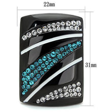 Load image into Gallery viewer, Womens Black Ring Anillo Para Mujer Stainless Steel Ring with Top Grade Crystal in Blue Zircon Gubbio - Jewelry Store by Erik Rayo
