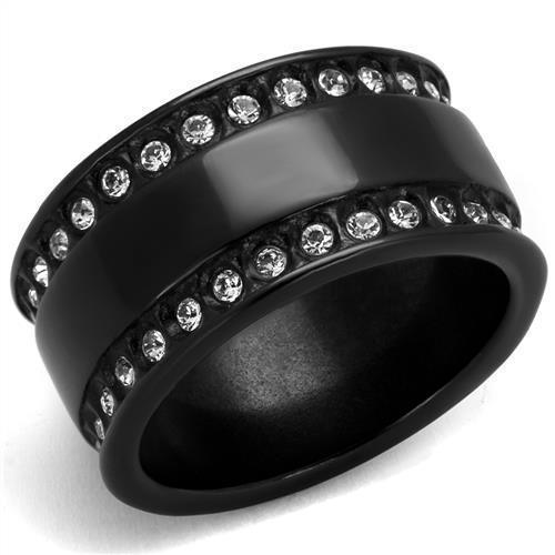 Womens Black Ring Anillo Para Mujer Stainless Steel Ring with Top Grade Crystal in Clear Angel - Jewelry Store by Erik Rayo