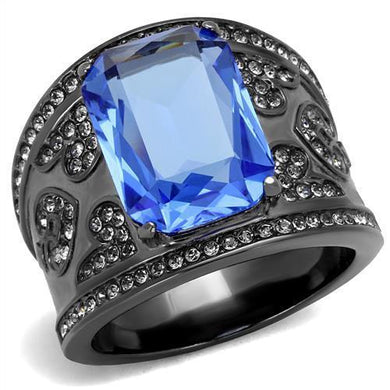 Womens Black Ring Anillo Para Mujer Stainless Steel Ring with Top Grade Crystal in Sapphire Amadi - Jewelry Store by Erik Rayo