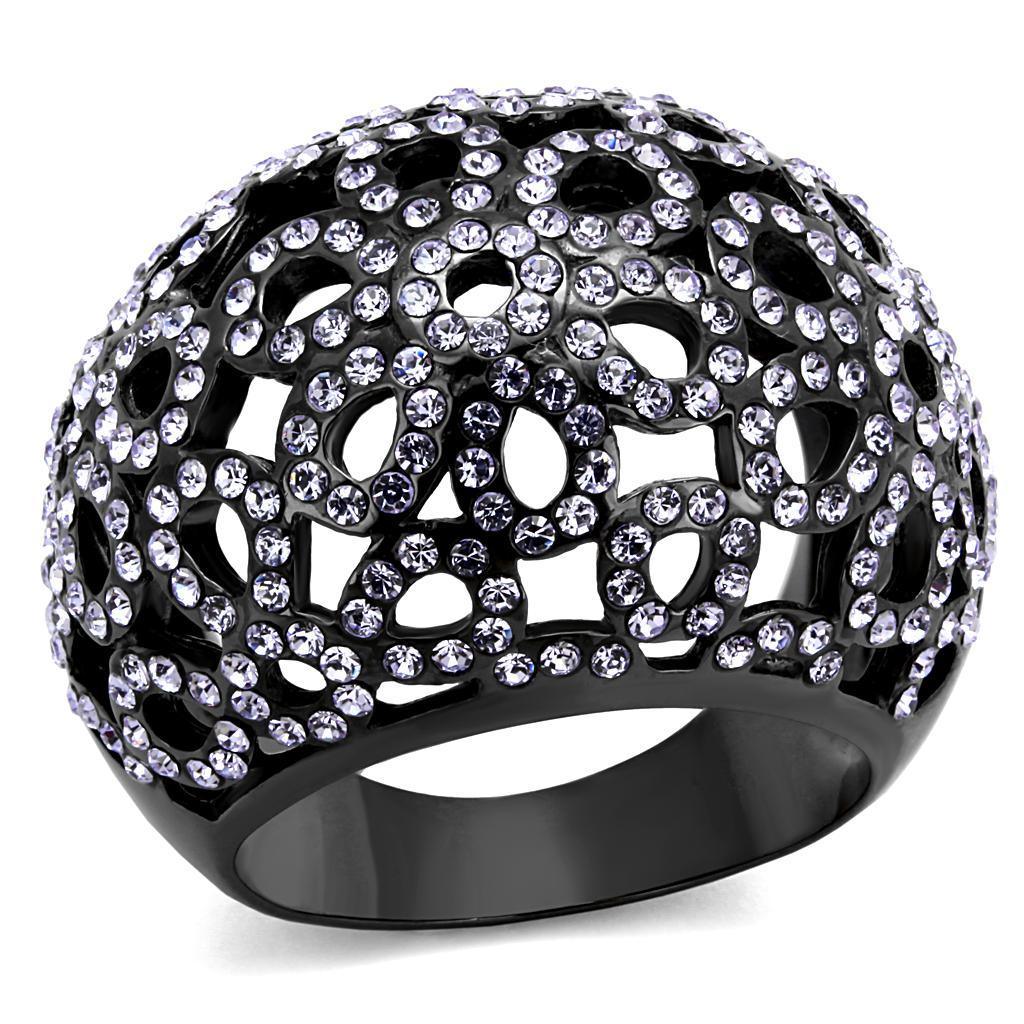 Womens Black Ring Anillo Para Mujer Stainless Steel Ring with Top Grade Crystal in Tanzanite Celine - Jewelry Store by Erik Rayo