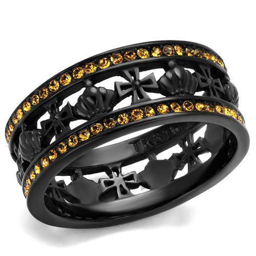 Womens Black Ring Anillo Para Mujer Stainless Steel Ring with Top Grade Crystal in Topaz Candance - Jewelry Store by Erik Rayo