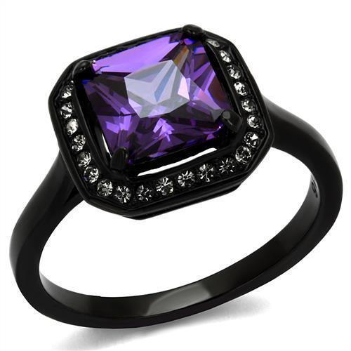 Womens Black Ring Anillo Para Mujer 316L Stainless Steel Ring with AAA Grade CZ in Amethyst Catina - Jewelry Store by Erik Rayo