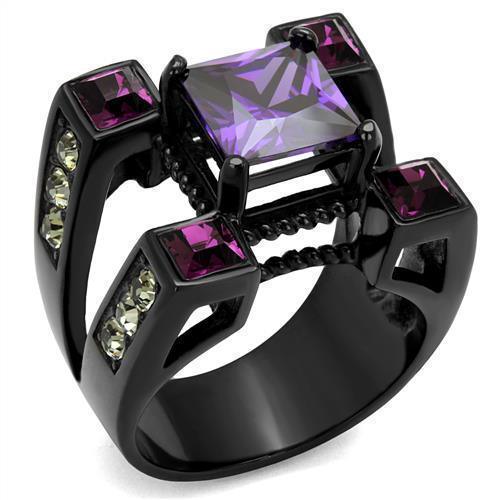 Womens Black Ring Anillo Para Mujer 316L Stainless Steel Ring with AAA Grade CZ in Amethyst Ravena - Jewelry Store by Erik Rayo