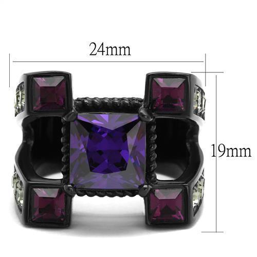 Womens Black Ring Anillo Para Mujer 316L Stainless Steel Ring with AAA Grade CZ in Amethyst Ravena - Jewelry Store by Erik Rayo