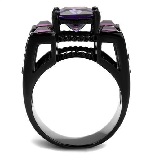 Womens Black Ring Anillo Para Mujer 316L Stainless Steel Ring with AAA Grade CZ in Amethyst Ravena - Jewelry Store by Erik Rayo