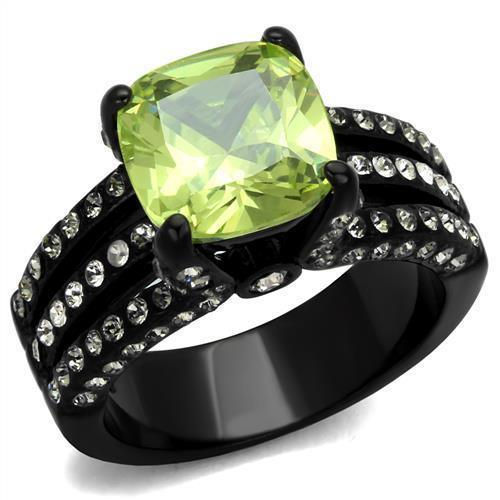 Womens Black Ring Anillo Para Mujer 316L Stainless Steel Ring with AAA Grade CZ in Light Green color Darina - Jewelry Store by Erik Rayo