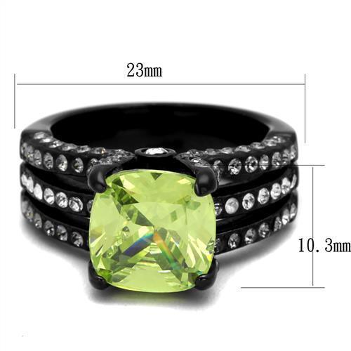 Womens Black Ring Anillo Para Mujer 316L Stainless Steel Ring with AAA Grade CZ in Light Green color Darina - Jewelry Store by Erik Rayo