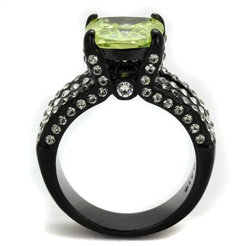 Womens Black Ring Anillo Para Mujer 316L Stainless Steel Ring with AAA Grade CZ in Light Green color Darina - Jewelry Store by Erik Rayo