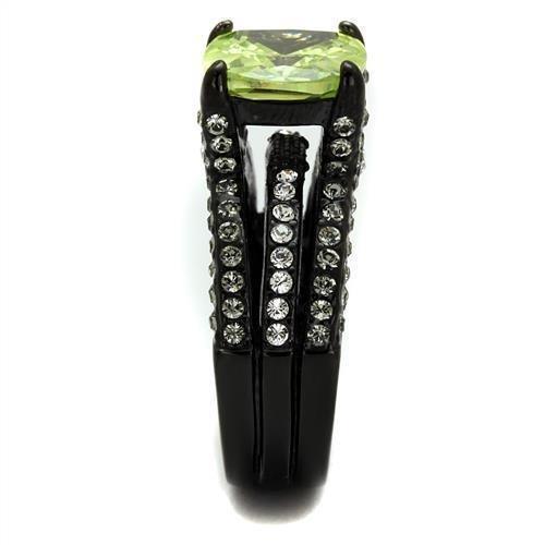 Womens Black Ring Anillo Para Mujer 316L Stainless Steel Ring with AAA Grade CZ in Light Green color Darina - Jewelry Store by Erik Rayo
