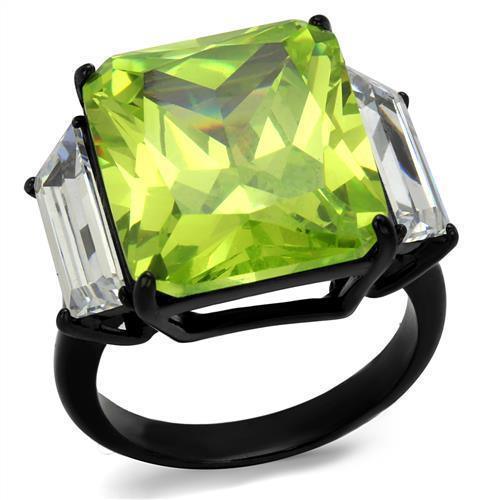 Womens Black Ring Anillo Para Mujer 316L Stainless Steel Ring with AAA Grade CZ in Light Green color Lucille - Jewelry Store by Erik Rayo