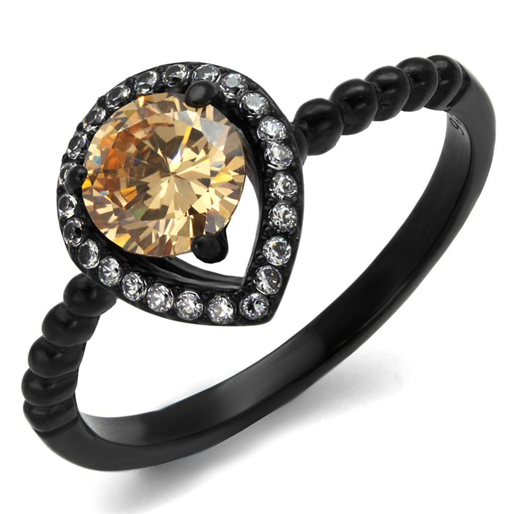 Womens Black Ring Anillo Para Mujer 316L Stainless Steel Ring with AAA Grade CZ in Champagne Hattie - Jewelry Store by Erik Rayo