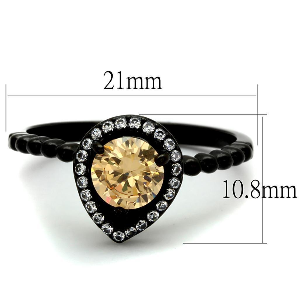 Womens Black Ring Anillo Para Mujer 316L Stainless Steel Ring with AAA Grade CZ in Champagne Hattie - Jewelry Store by Erik Rayo