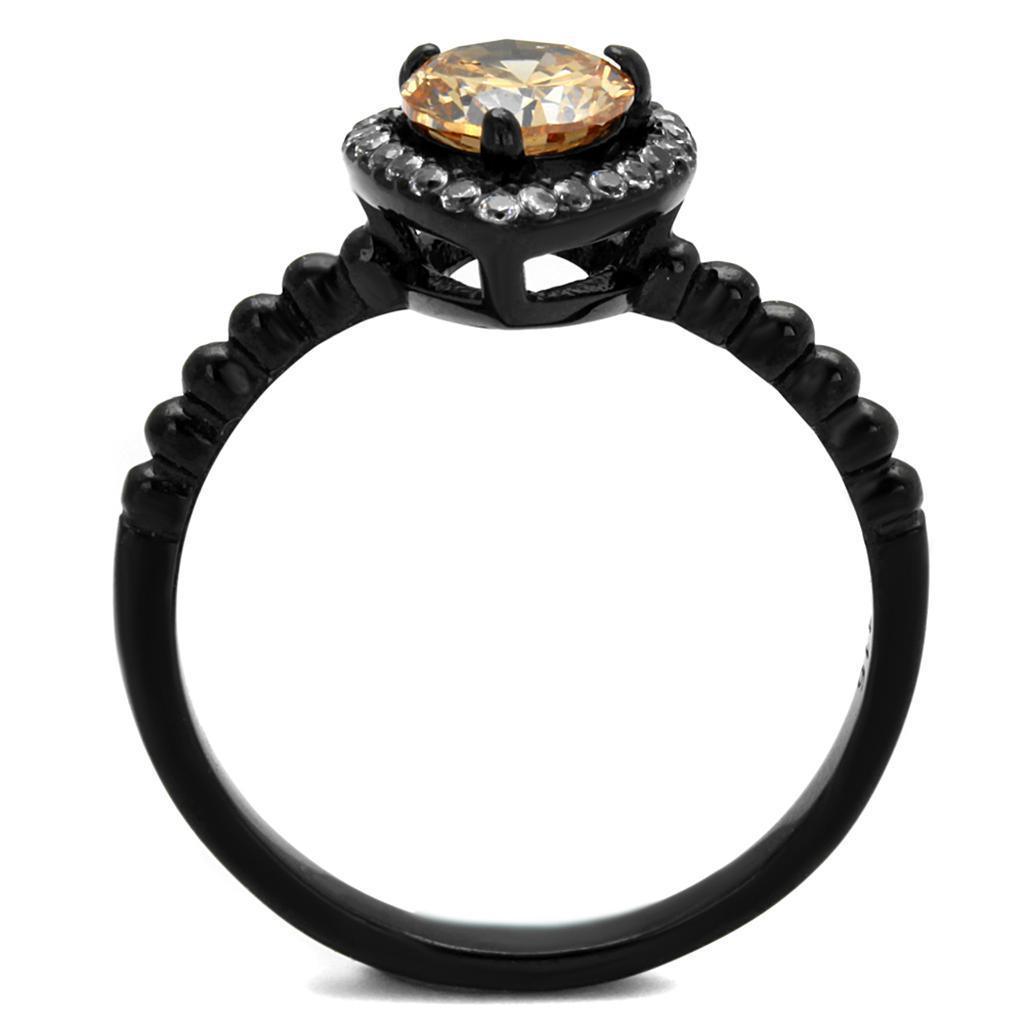 Womens Black Ring Anillo Para Mujer 316L Stainless Steel Ring with AAA Grade CZ in Champagne Hattie - Jewelry Store by Erik Rayo