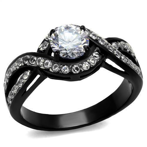 Womens Black Ring Anillo Para Mujer Unisex 316L Stainless Steel Ring with AAA Grade CZ in Clear Ariella - Jewelry Store by Erik Rayo