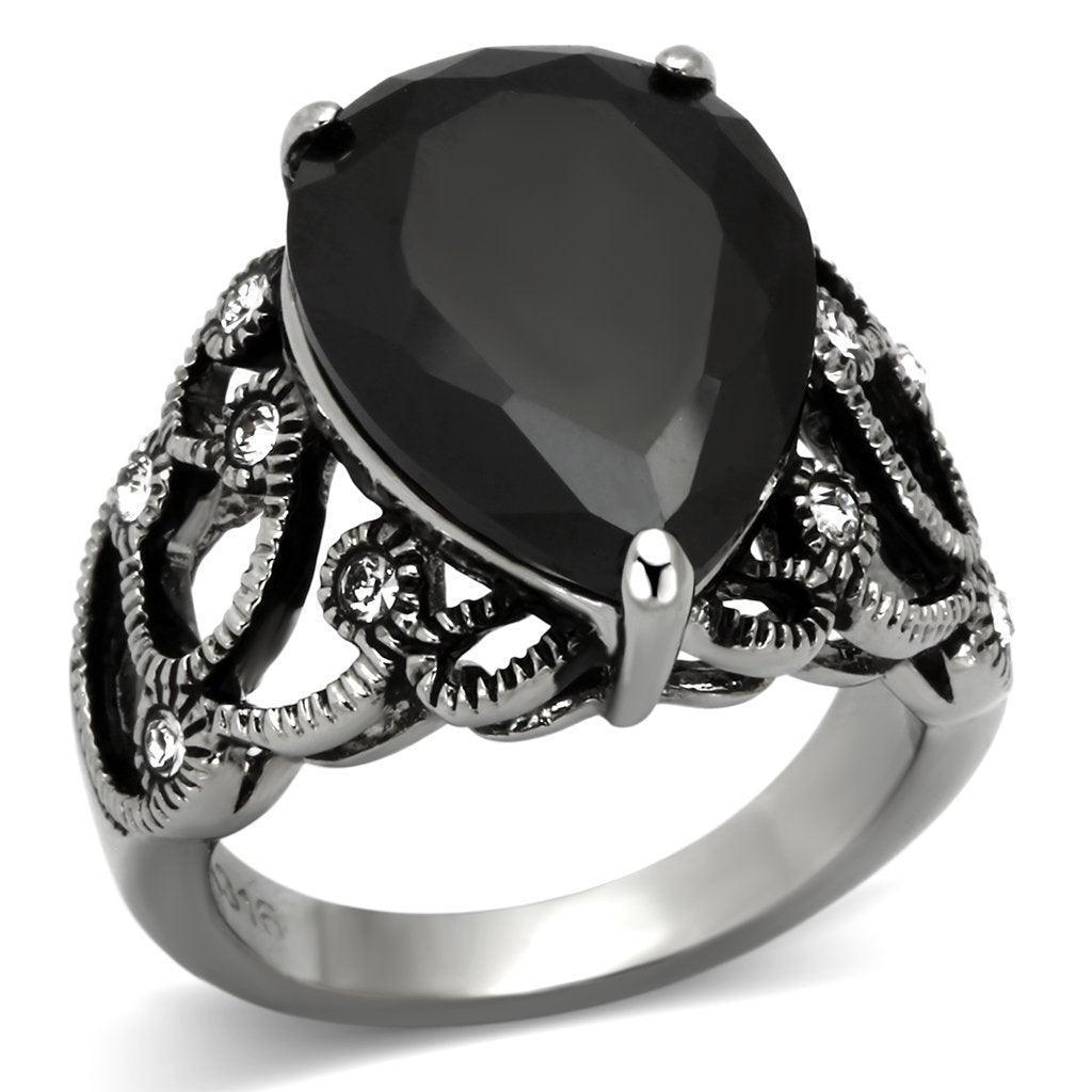 Womens Black Ring Anillo Para Mujer 316L Stainless Steel Ring with AAA Grade CZ in Jet Ferrara - Jewelry Store by Erik Rayo