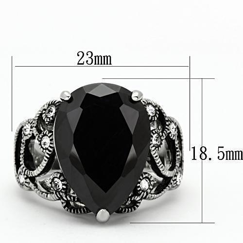 Womens Black Ring Anillo Para Mujer 316L Stainless Steel Ring with AAA Grade CZ in Jet Ferrara - Jewelry Store by Erik Rayo