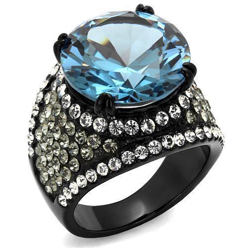 Womens Black Ring Anillo Para Mujer 316L Stainless Steel Ring with AAA Grade CZ in London Blue Julianna - Jewelry Store by Erik Rayo