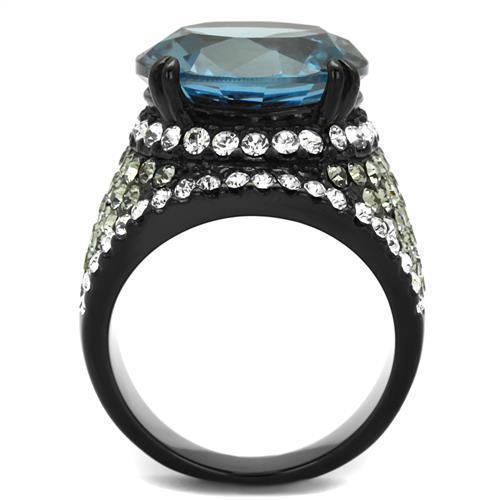 Womens Black Ring Anillo Para Mujer 316L Stainless Steel Ring with AAA Grade CZ in London Blue Julianna - Jewelry Store by Erik Rayo