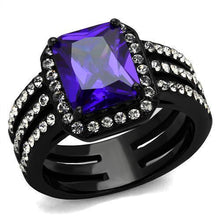 Load image into Gallery viewer, Womens Black Ring Anillo Para Mujer Unisex 316L Stainless Steel Ring with AAA Grade CZ in Tanzanite Caprina - Jewelry Store by Erik Rayo
