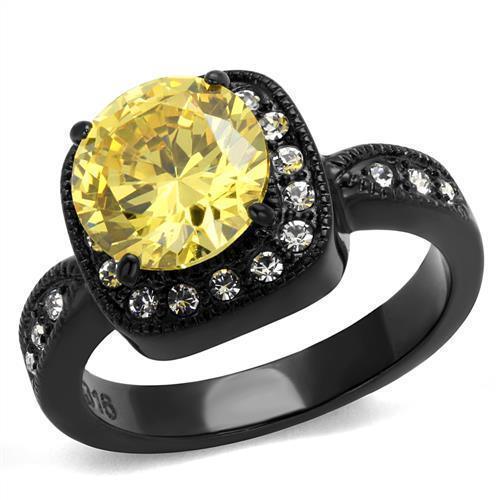 Womens Black Ring Anillo Para Mujer 316L Stainless Steel Ring with AAA Grade CZ in Topaz Audrey - Jewelry Store by Erik Rayo