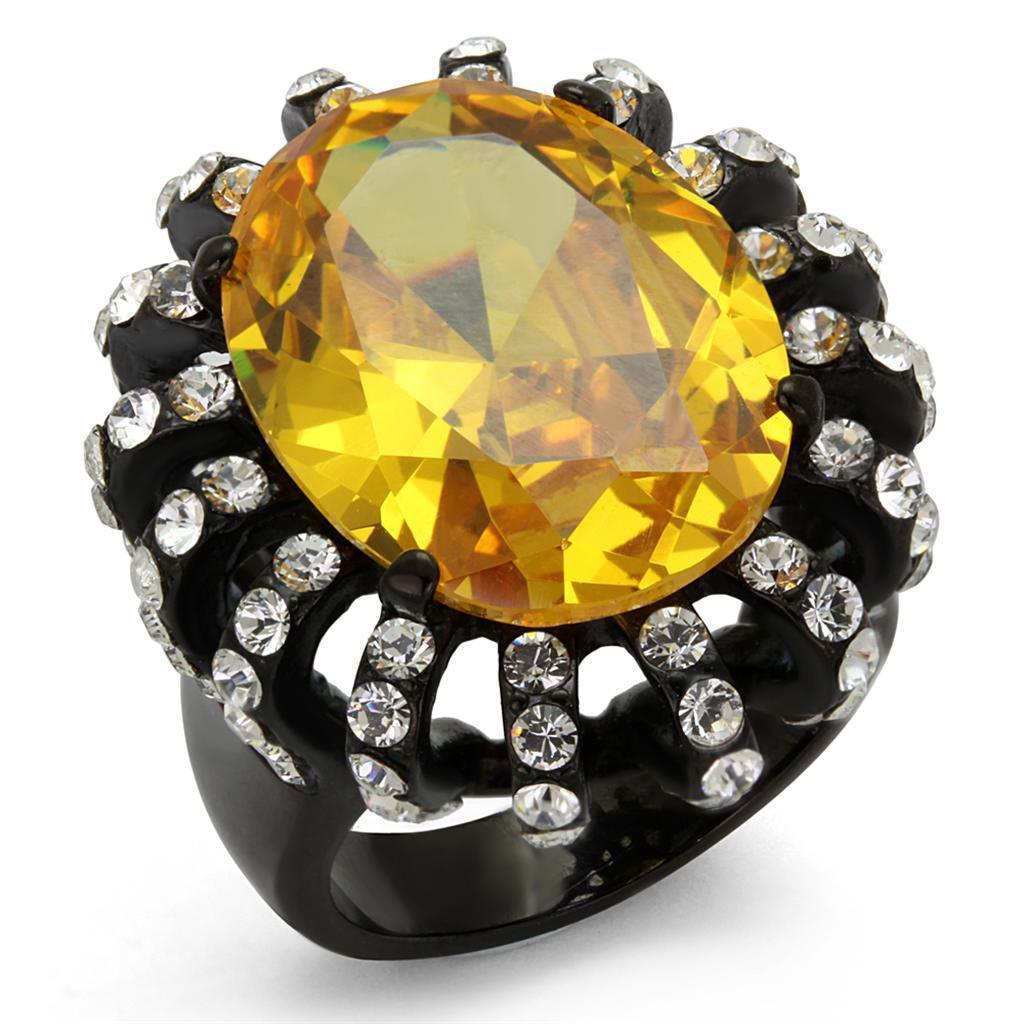 Womens Black Ring Anillo Para Mujer 316L Stainless Steel Ring with AAA Grade CZ in Topaz Francesca - Jewelry Store by Erik Rayo