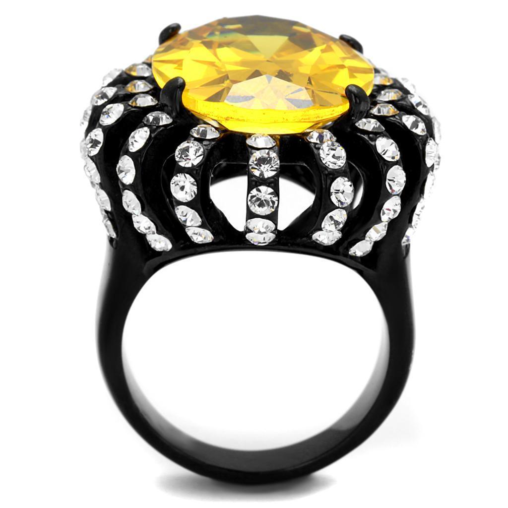 Womens Black Ring Anillo Para Mujer 316L Stainless Steel Ring with AAA Grade CZ in Topaz Francesca - Jewelry Store by Erik Rayo