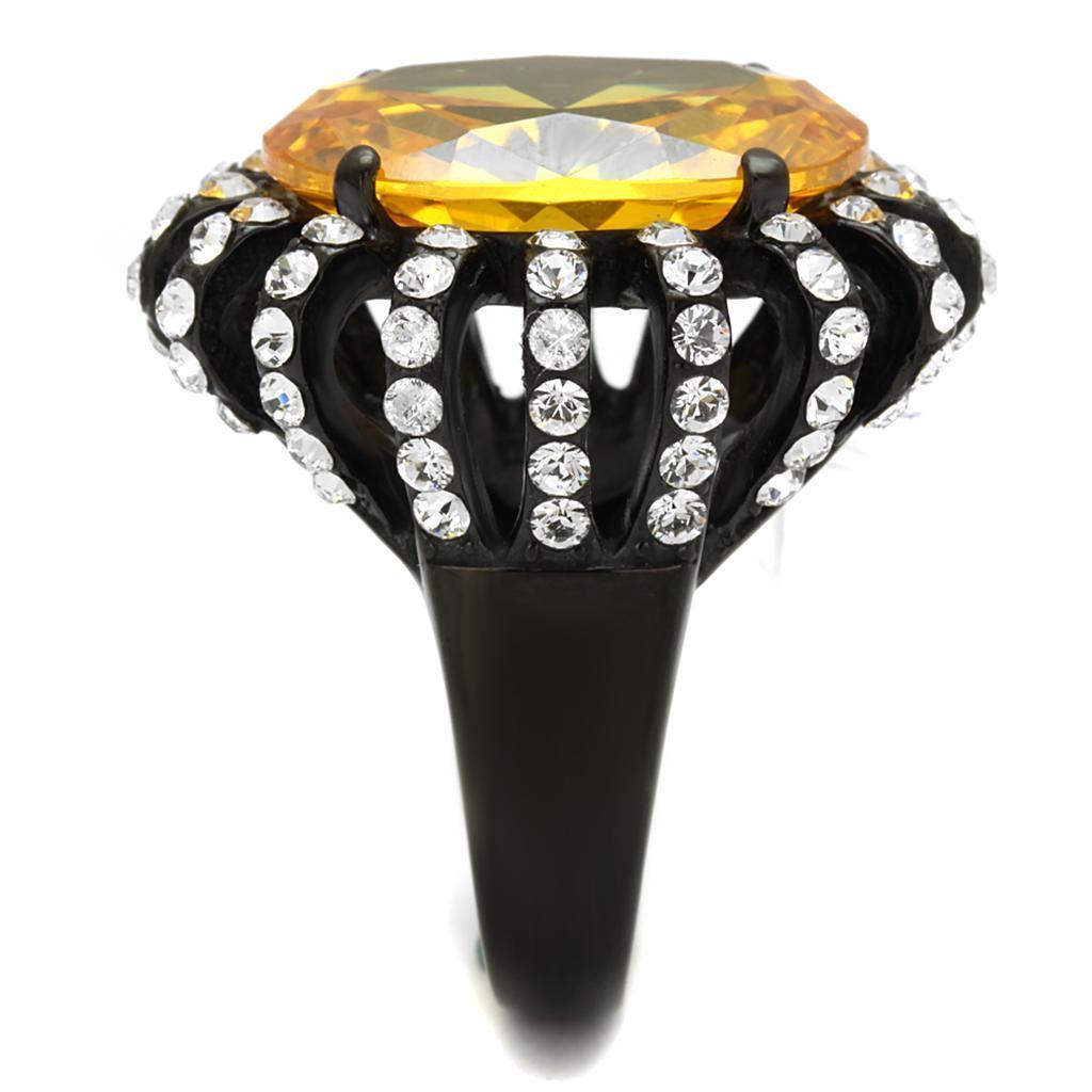 Womens Black Ring Anillo Para Mujer 316L Stainless Steel Ring with AAA Grade CZ in Topaz Francesca - Jewelry Store by Erik Rayo