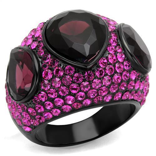 Womens Black Ring Anillo Para Mujer 316L Stainless Steel Ring with Glass in Amethyst Margot - Jewelry Store by Erik Rayo
