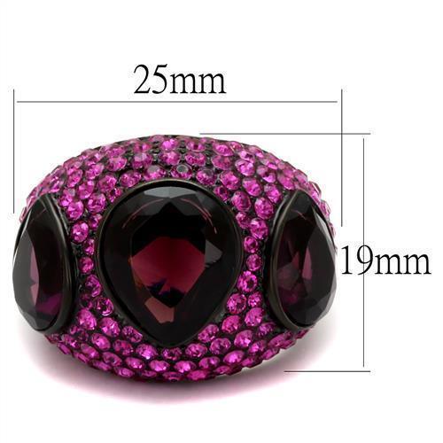 Womens Black Ring Anillo Para Mujer 316L Stainless Steel Ring with Glass in Amethyst Margot - Jewelry Store by Erik Rayo