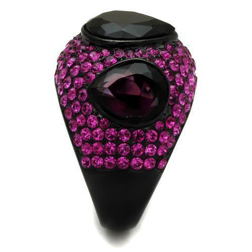 Womens Black Ring Anillo Para Mujer 316L Stainless Steel Ring with Glass in Amethyst Margot - Jewelry Store by Erik Rayo