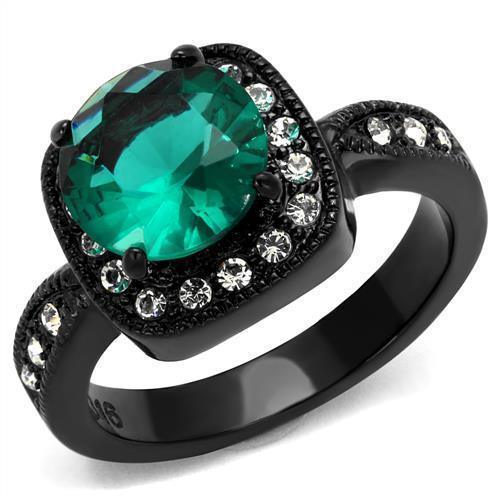 Womens Black Ring Anillo Para Mujer y Ninos Unisex Kids 316L Stainless Steel Ring with Glass in Blue Zircon Beatrice - Jewelry Store by Erik Rayo