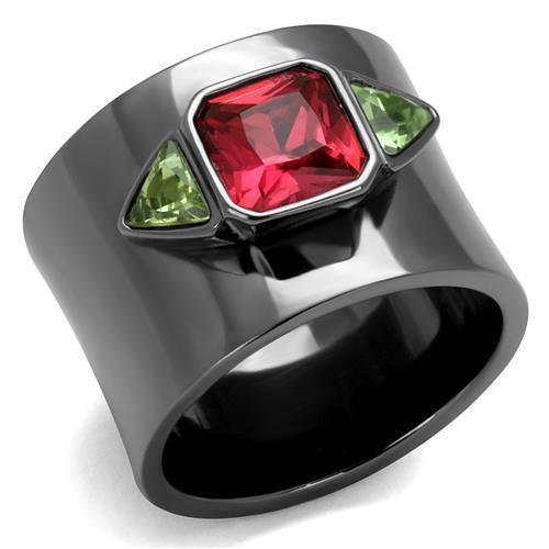 Womens Black Ring Anillo Para Mujer 316L Stainless Steel Ring with Glass in Multi Color Luciana - Jewelry Store by Erik Rayo
