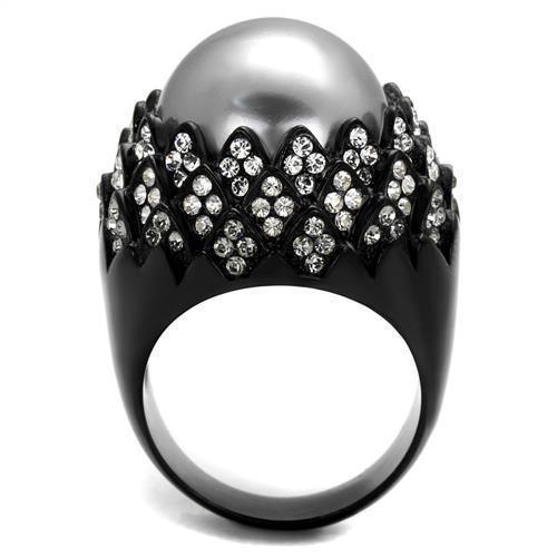 Womens Black Ring Anillo Para Mujer 316L Stainless Steel Ring with Synthetic Pearl in Gray Amarilla - Jewelry Store by Erik Rayo