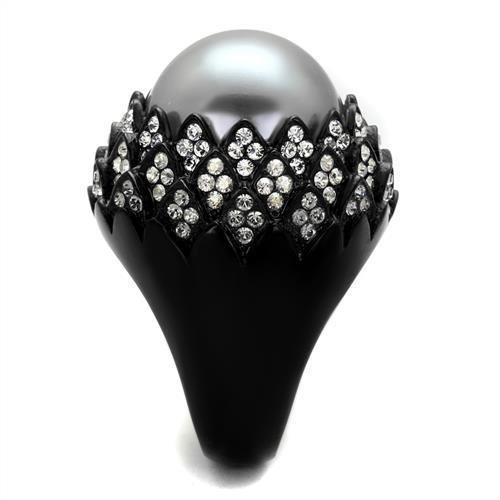 Womens Black Ring Anillo Para Mujer 316L Stainless Steel Ring with Synthetic Pearl in Gray Amarilla - Jewelry Store by Erik Rayo