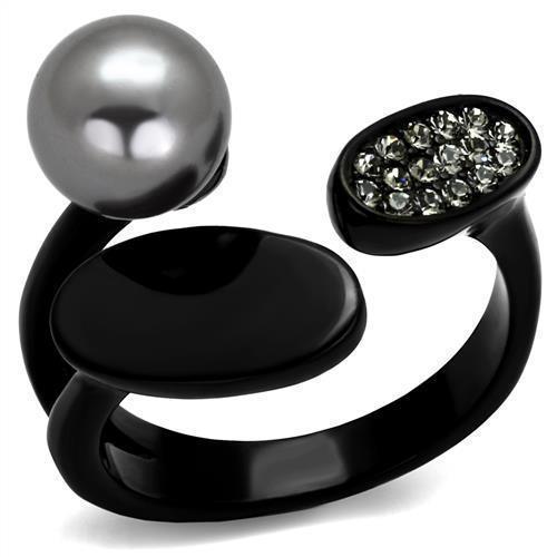 Womens Black Ring Anillo Para Mujer 316L Stainless Steel Ring with Synthetic Pearl in Gray Desemona - Jewelry Store by Erik Rayo