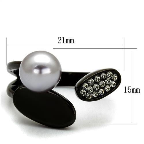 Womens Black Ring Anillo Para Mujer 316L Stainless Steel Ring with Synthetic Pearl in Gray Desemona - Jewelry Store by Erik Rayo