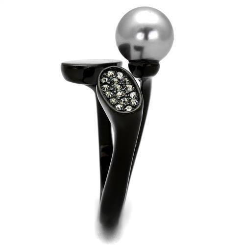 Womens Black Ring Anillo Para Mujer 316L Stainless Steel Ring with Synthetic Pearl in Gray Desemona - Jewelry Store by Erik Rayo