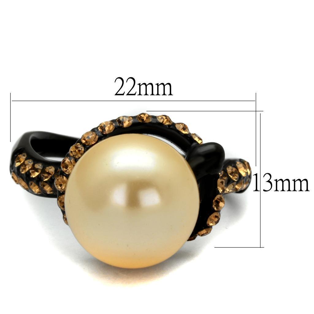 Womens Black Ring Anillo Para Mujer 316L Stainless Steel Ring with Synthetic Pearl in Topaz Gwendyolyn - Jewelry Store by Erik Rayo